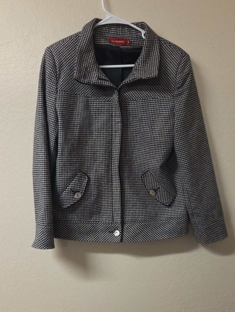 Grey Black Houndstooth Women's Jacket -‎ Stylish Casual Coat